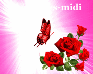 Gif animé bon après-midi roses et papillon